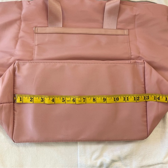 Pink soft padded nylon overnight laptop tote w/ double handle & adjustable strap - Picture 12 of 14